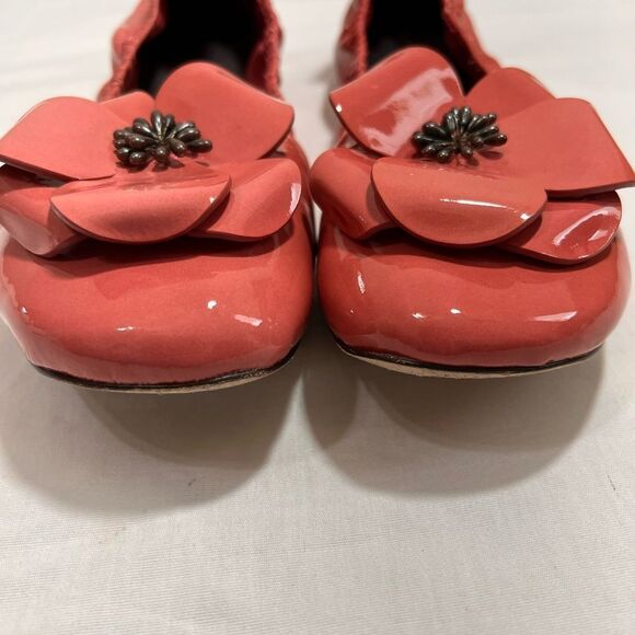Tory Burch Pink Flower Ballet Flats Size 9 1/2 Patent Leather - Picture 11 of 11